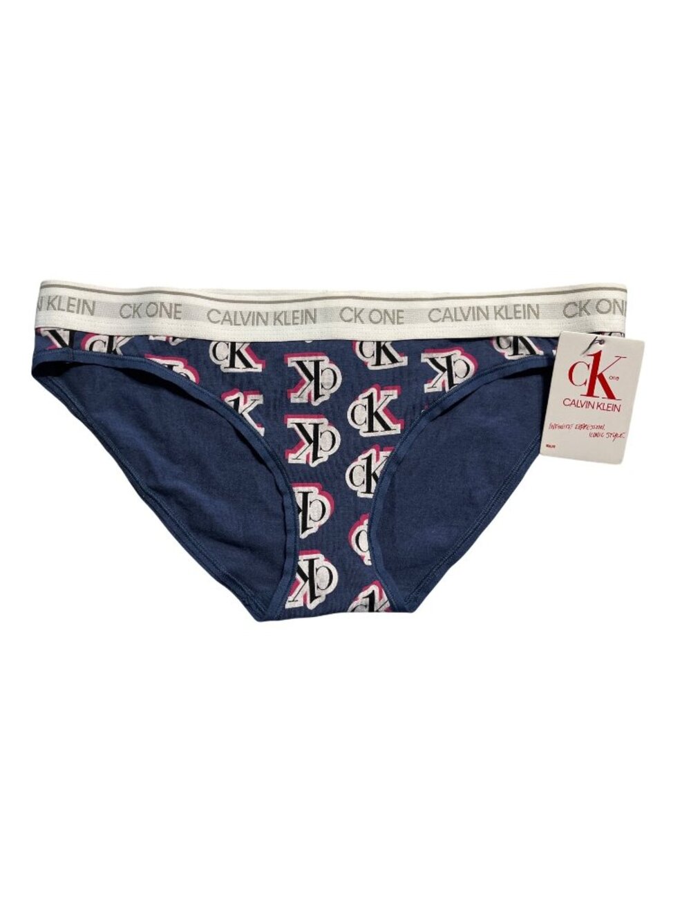 CK One Womens Bikini Panty Navy/White Logo Print Cotton/Modal Blend